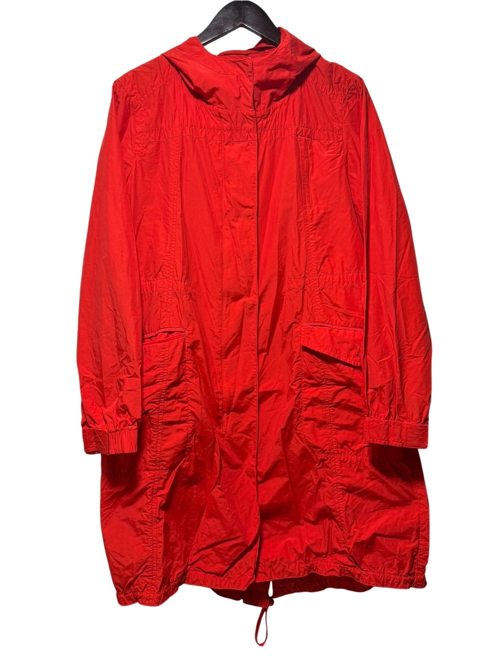 Eileen Fisher Jacket Womens Medium Red Trench Rain Coat Windbreaker Hidden Hood